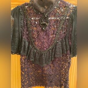 Vintage Black Lace Top with intricate beading. Stunningly beautiful!